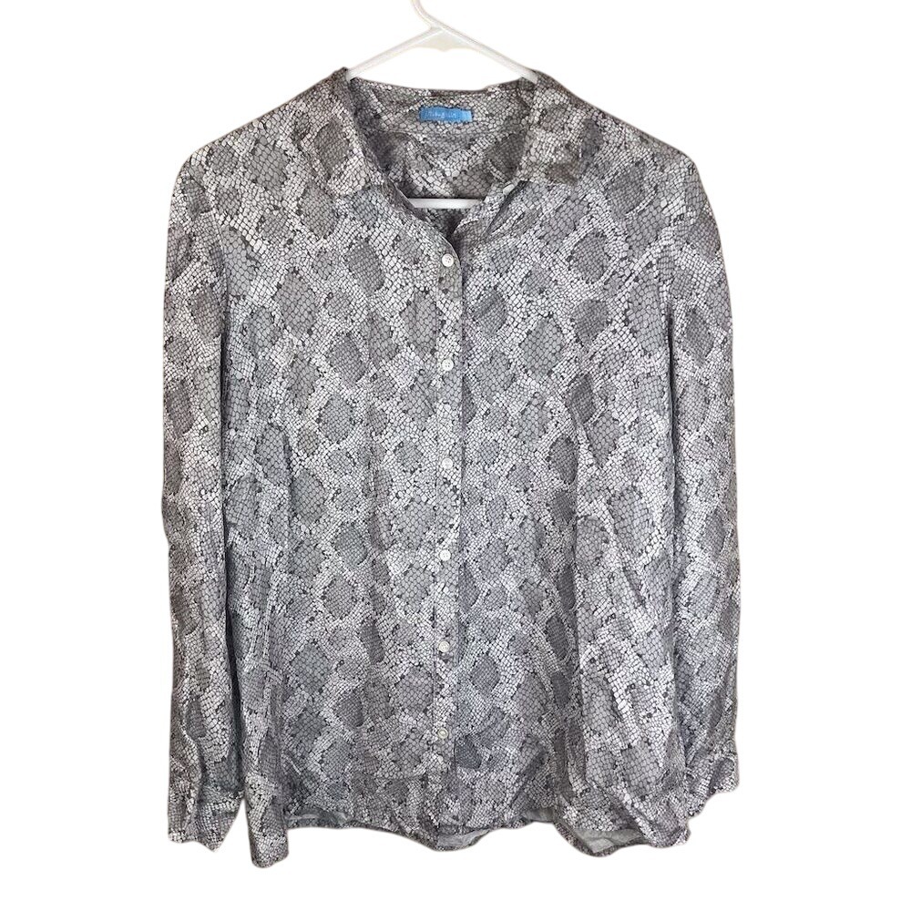 J. McLaughlin Lois Womens Size Lg Heather Gray Desert Scale Silk‎ Snakeskin Top